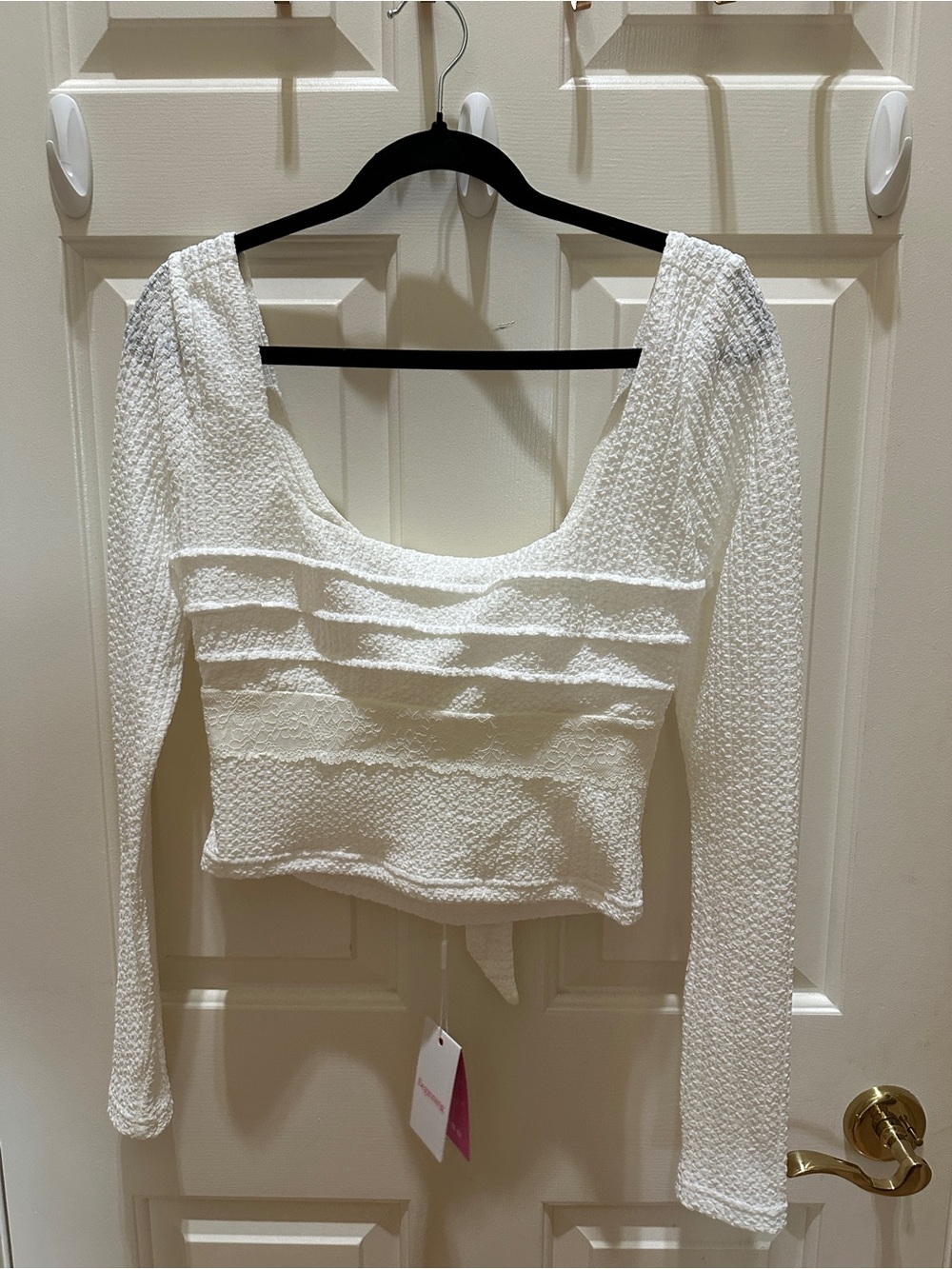 Beginning Boutique White Textured Scoop-Neck Long Sleeve Top